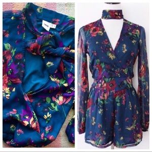 ASOS Floral Long Sleeve Tie Neck Romper Sz 4